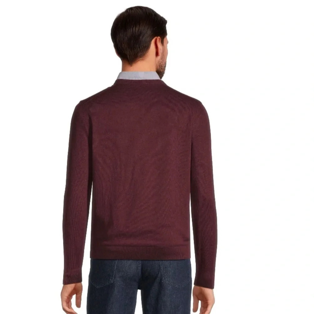 Denver Hayes Burgundy Cotton V-Neck Sweater - Picture 7 of 7